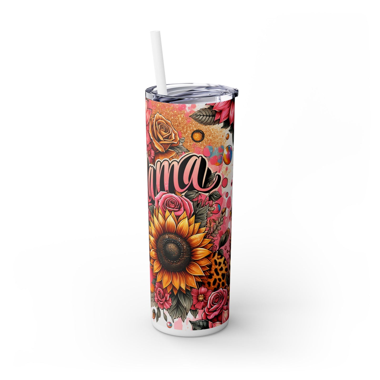 Mom Life Floral Skinny Tumbler with Straw - 20oz