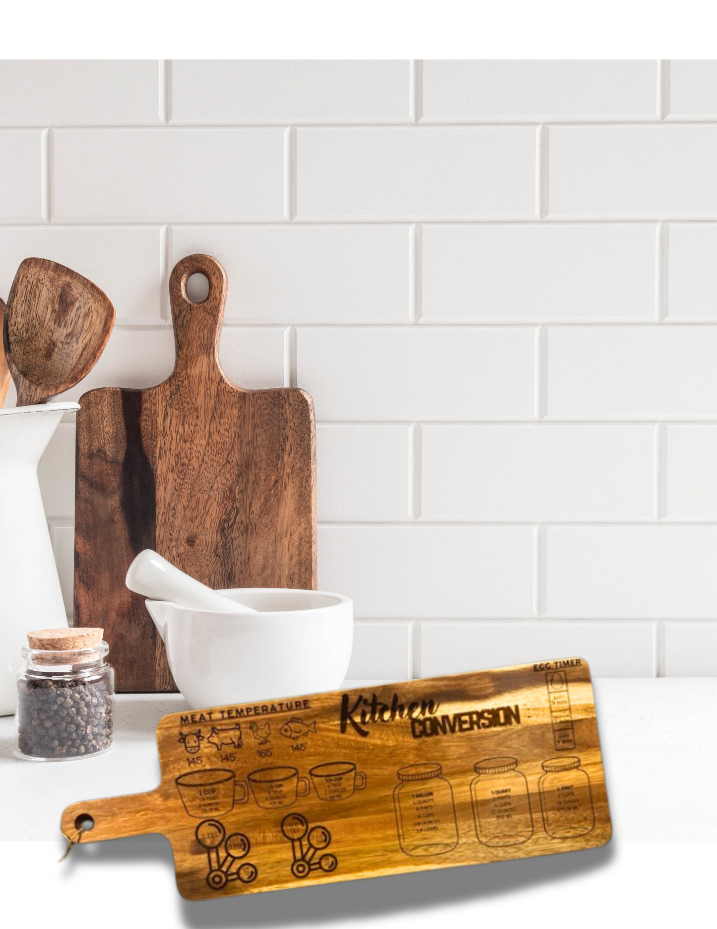 Rustic Wooden Kitchen Conversion Cutting Board – Engraved Measurement Chart for Cooking & Baking | Personalized Gift for Chefs & Home Cooks!