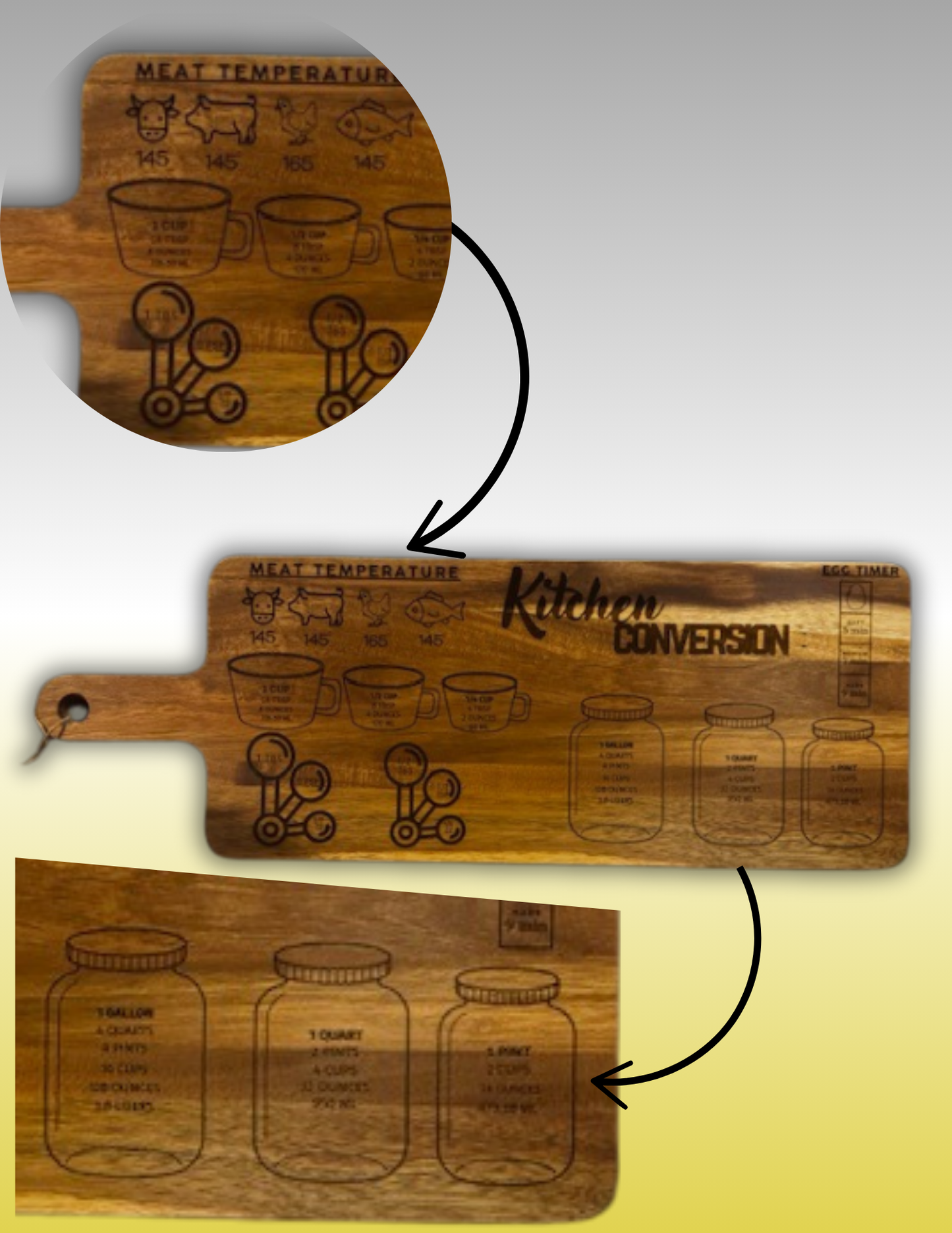 Rustic Wooden Kitchen Conversion Cutting Board – Engraved Measurement Chart for Cooking & Baking | Personalized Gift for Chefs & Home Cooks!
