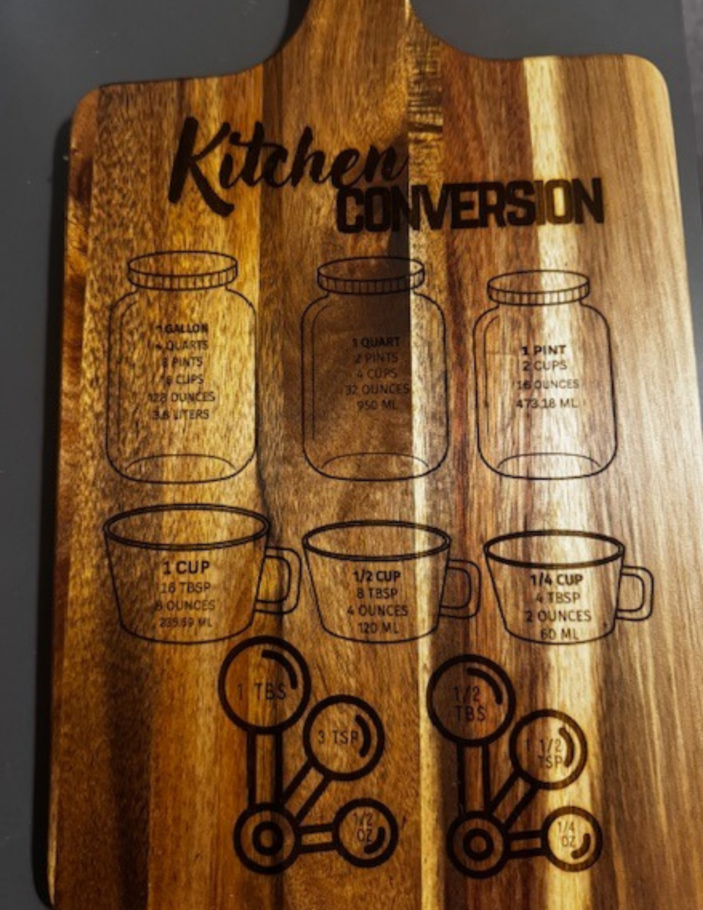 Rustic Wooden Kitchen Conversion Cutting Board – Engraved Measurement Chart for Cooking & Baking | Personalized Gift for Chefs & Home Cooks!