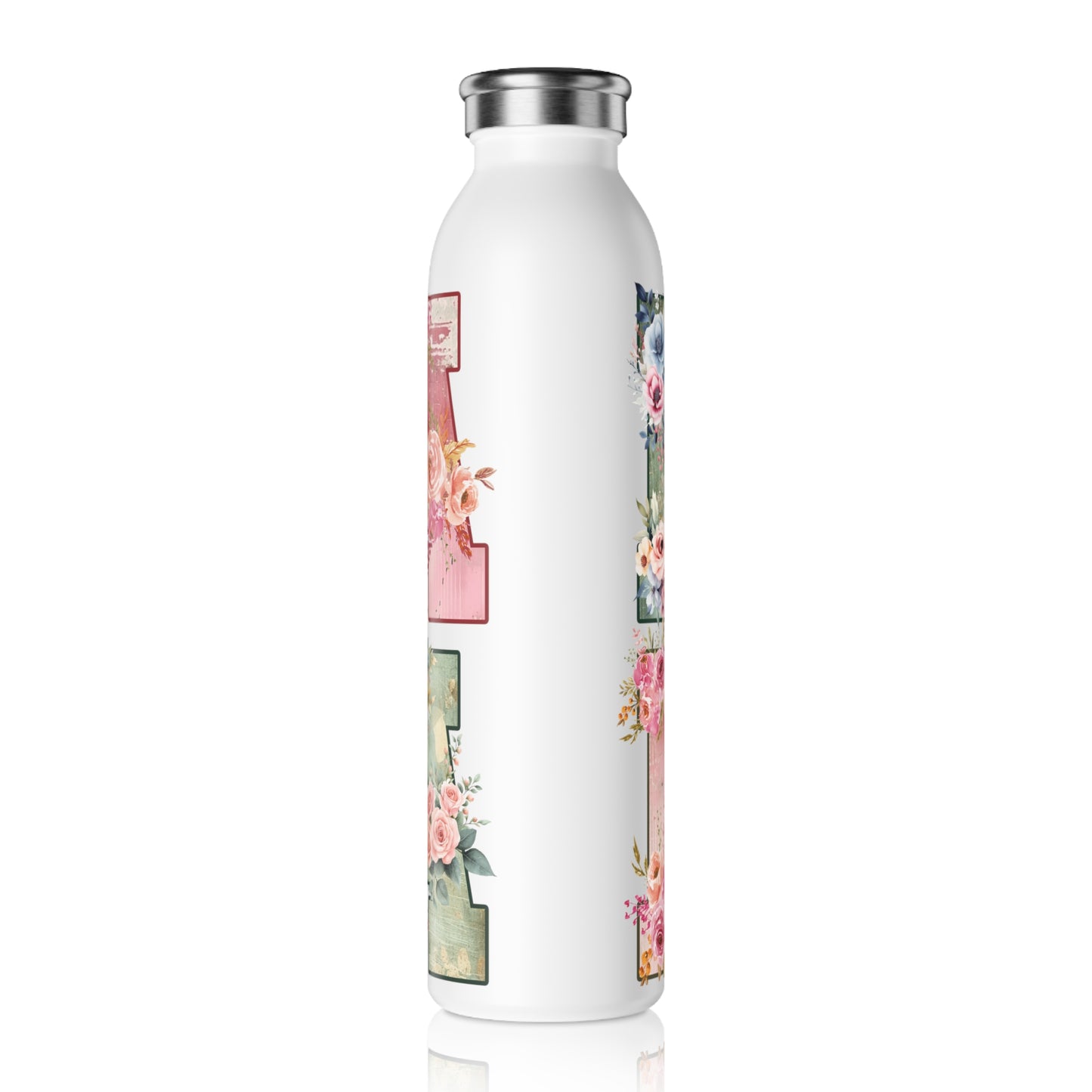 Floral Monogram Slim Water Bottle - Personalized BPA-Free Hydration for Her