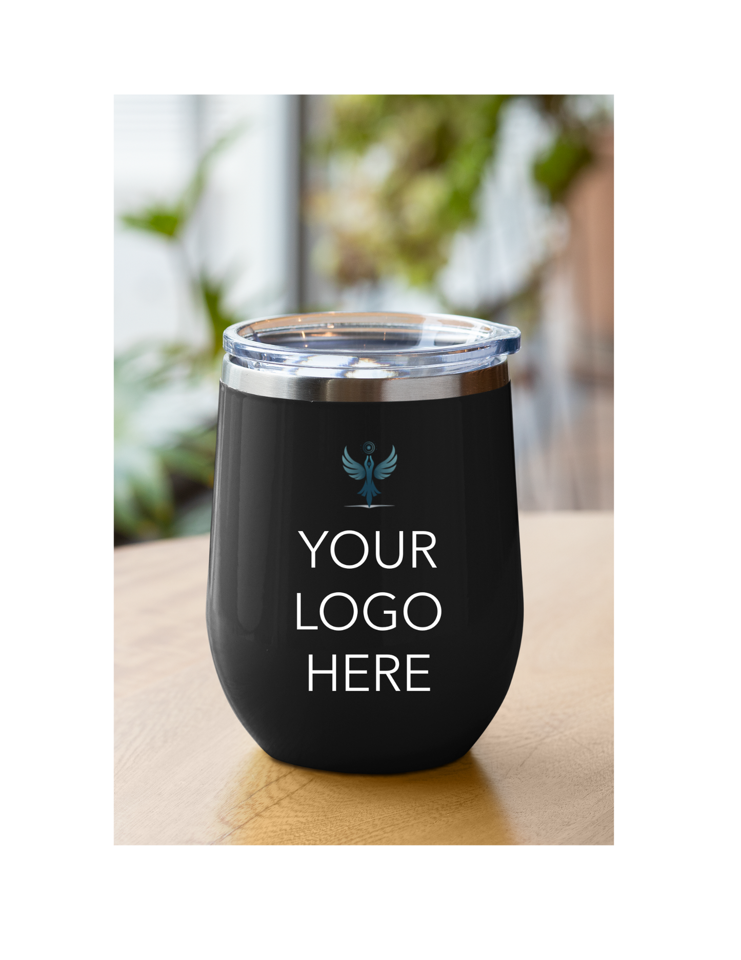 Black stainless steel tumbler with custom logo design, ideal for corporate gifts, branded drinkware, or employee appreciation