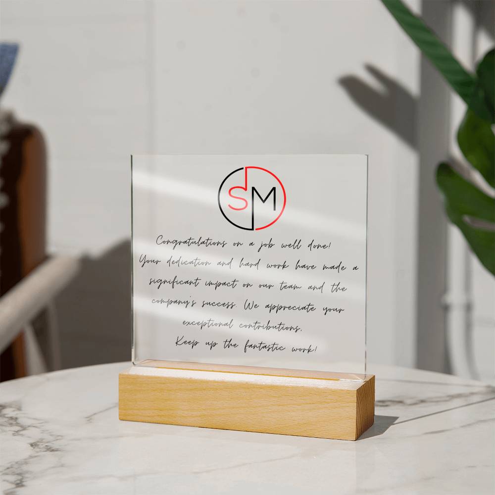 "Thank you" employee recognition plaque.
