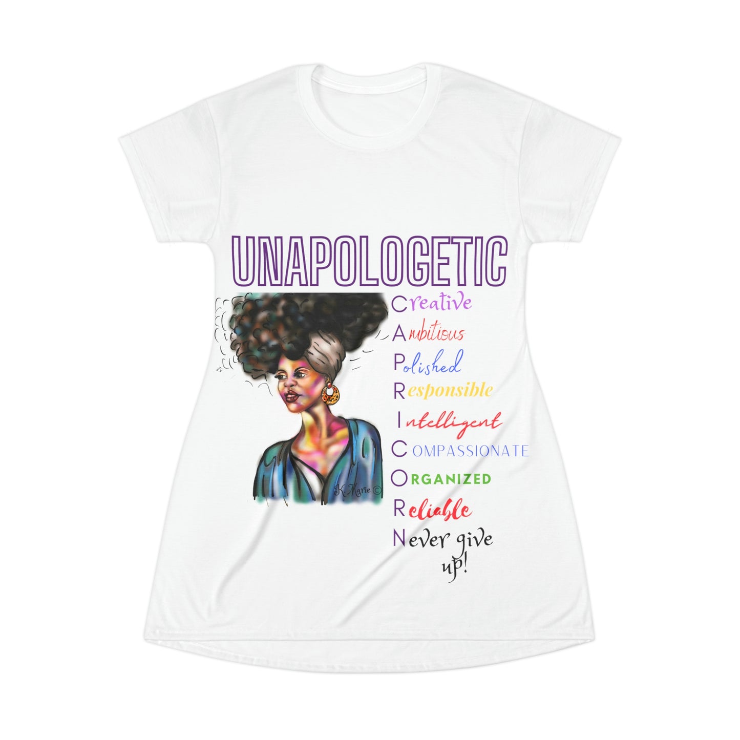 Unapologetic Capricorn All Over Print T-Shirt Dress