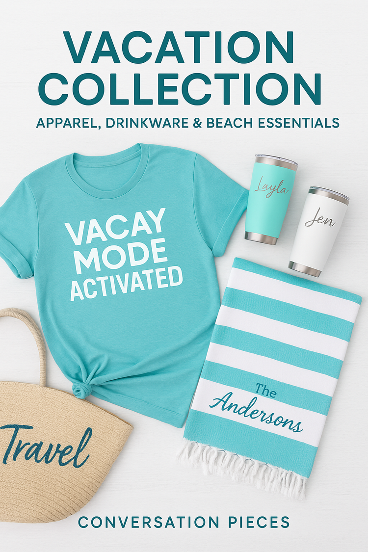 Vacation, Picnic & Family Trip Essentials – Custom Apparel, Towels & Drinkware