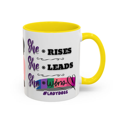 Empowering Lady Boss Coffee Mug - She Rises, She Leads, She Wins