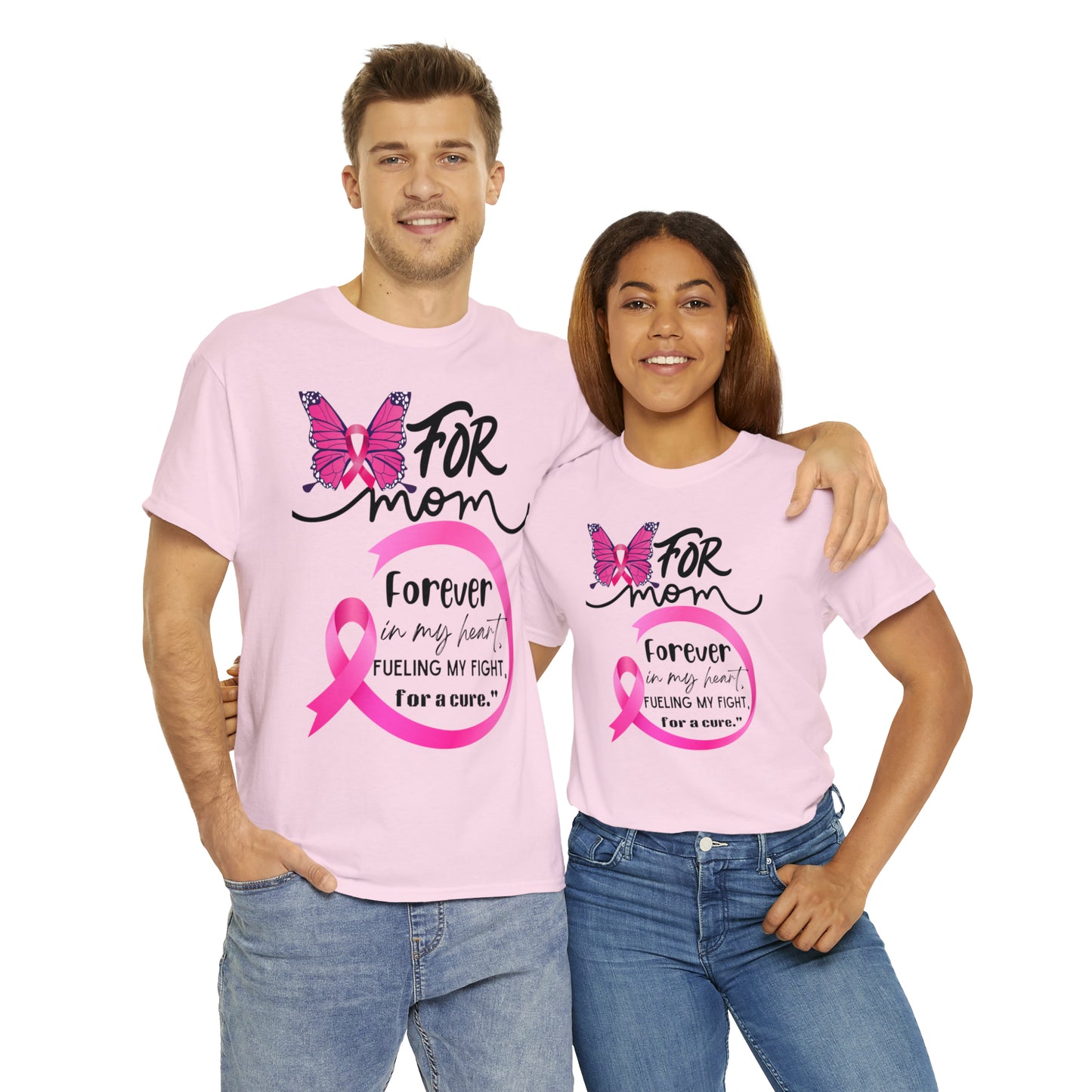 "For Mom" Unisex Breast Cancer Awareness Heavy Cotton Tee