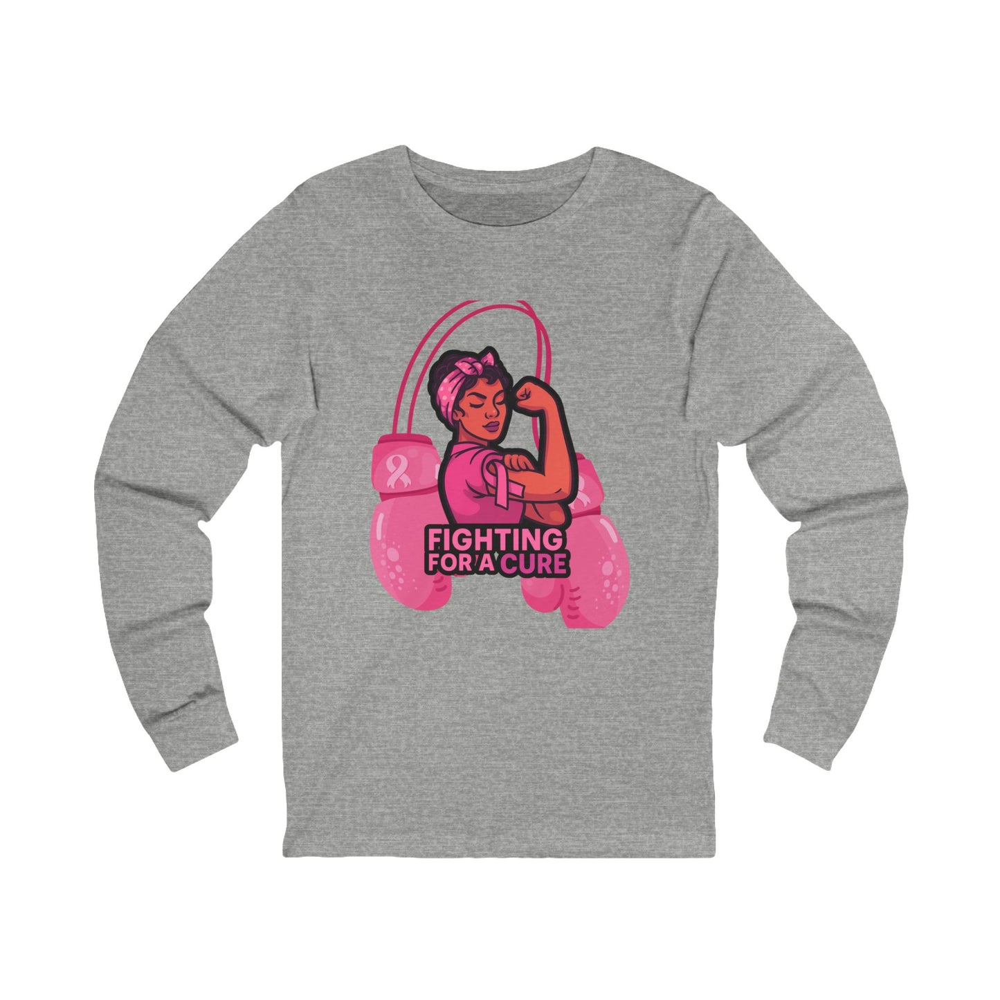 Empowering Long Sleeve Tee, Fighting for a Cure Shirt, Pink Ribbon Awareness, Unisex Cancer Support Top, Gift for Her