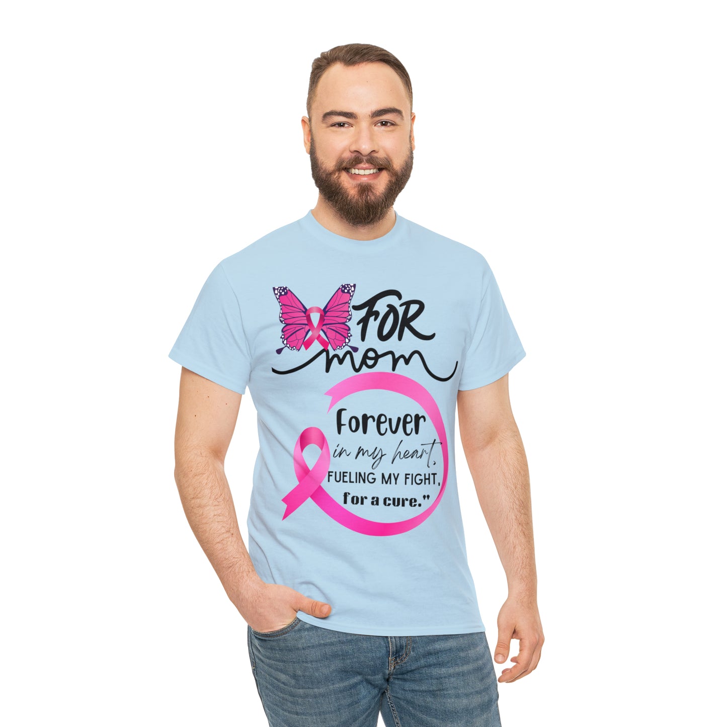 "For Mom" Unisex Breast Cancer Awareness Heavy Cotton Tee