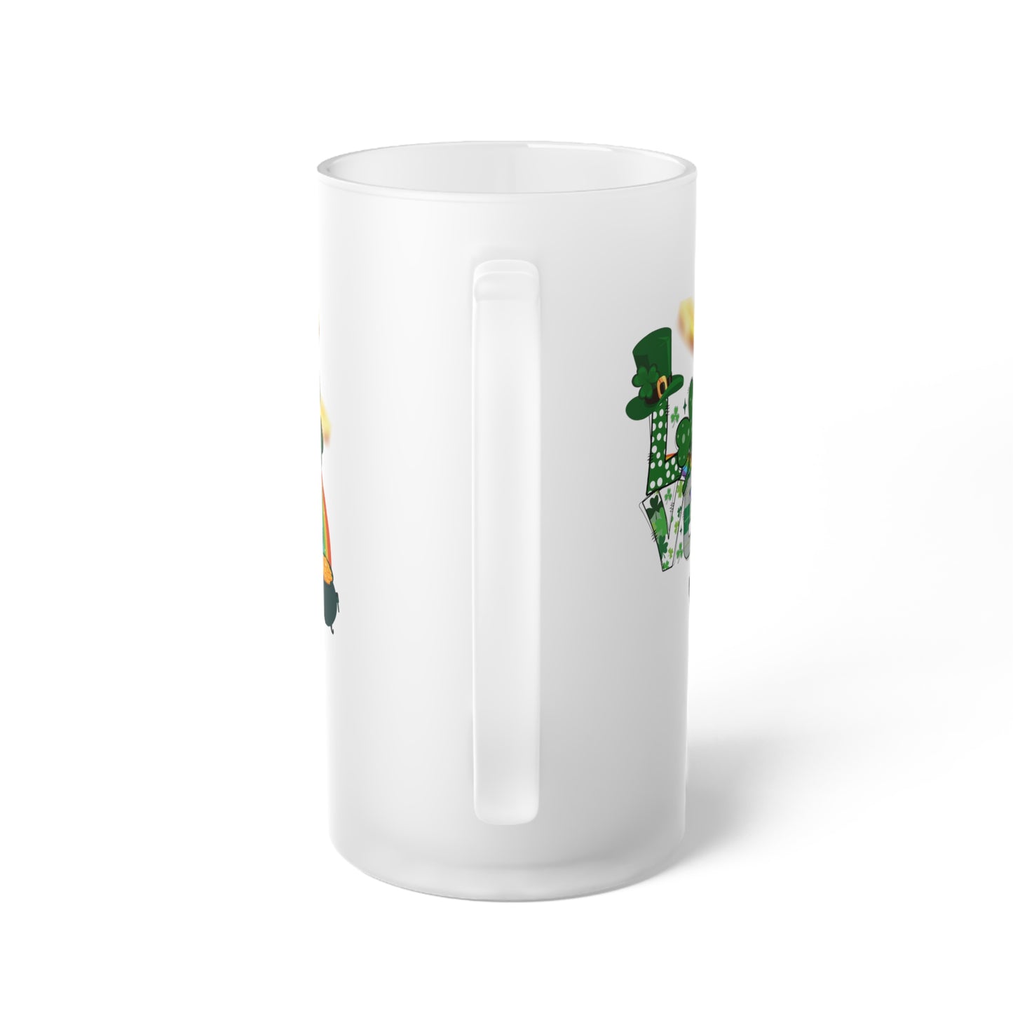 St. Patrick’s Day Beer Mug – Lucky Shamrock & Pot of Gold Design