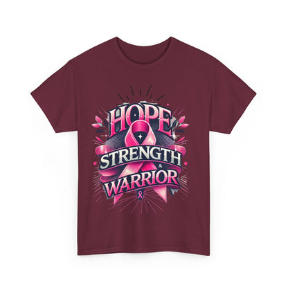 Hope, Strength, Warrior, Breast Cancer Awareness Cotton Tee