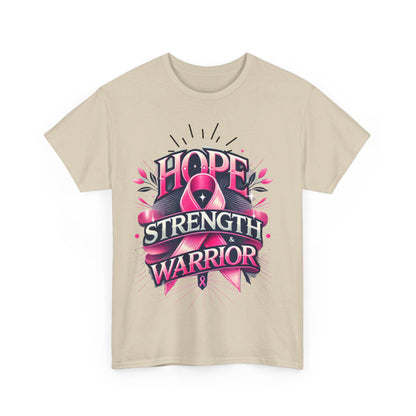 Hope, Strength, Warrior, Breast Cancer Awareness Cotton Tee