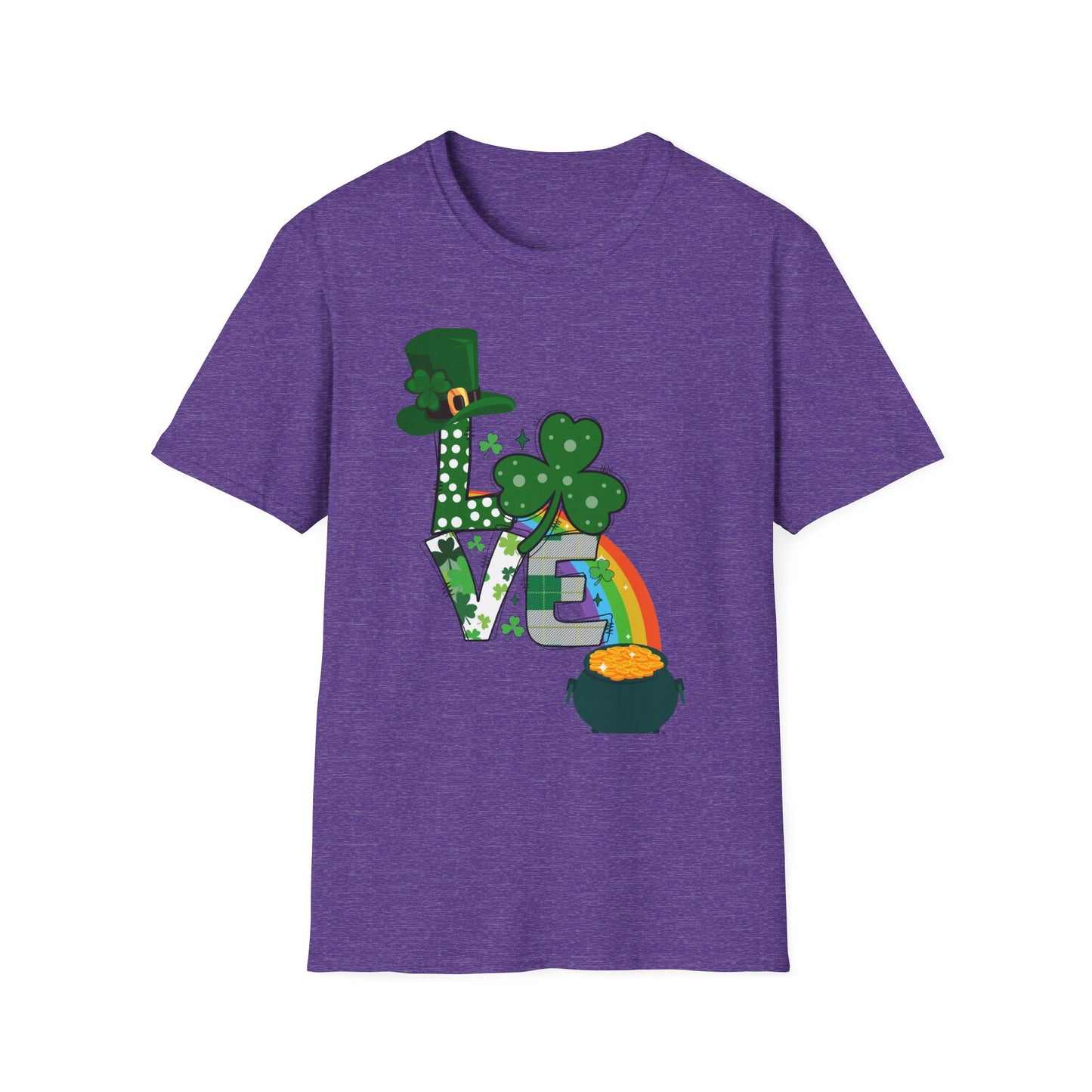 Festive St. Patrick’s Day LOVE T-Shirt – Lucky Shamrock & Pot of Gold Design 🍀🌈