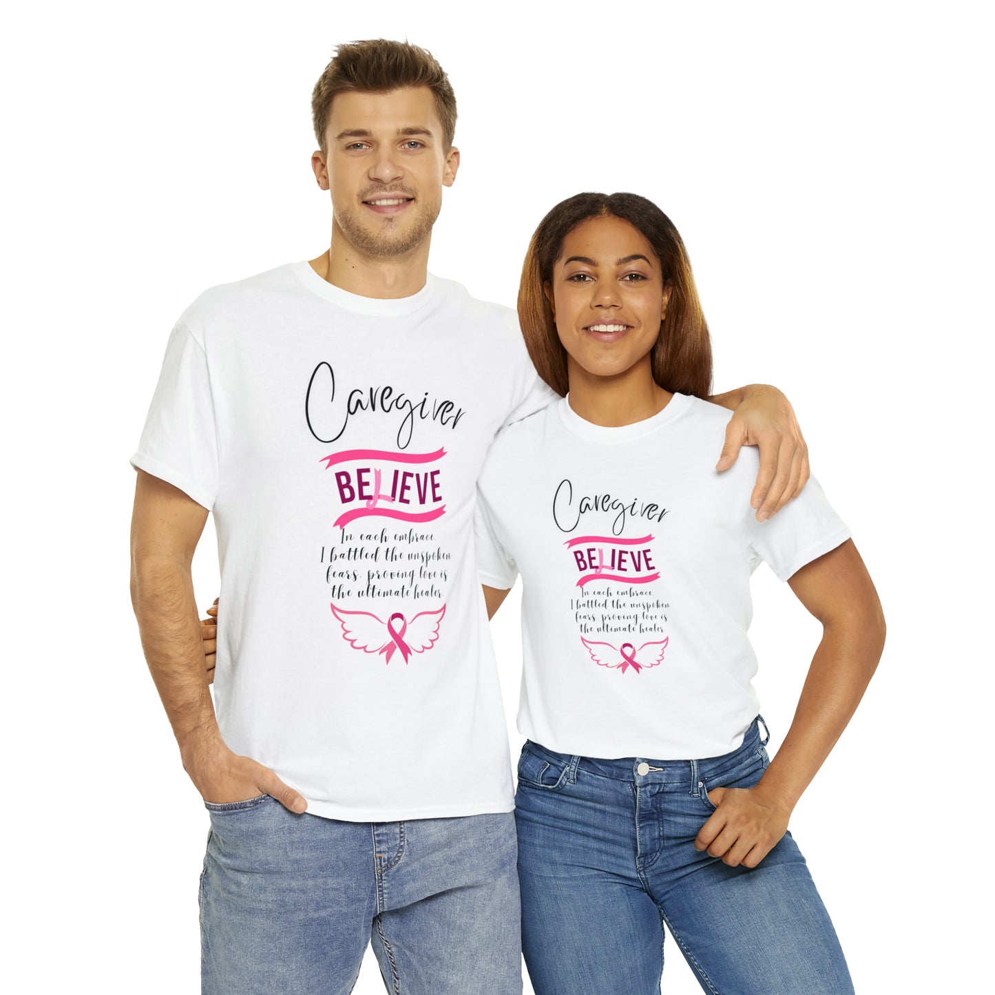 Caregiver Breast Cancer Awareness Unisex Heavy Cotton Tee