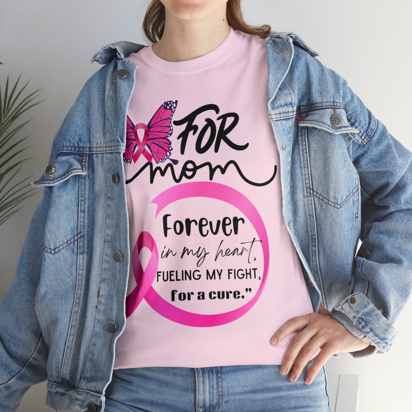 "For Mom" Unisex Breast Cancer Awareness Heavy Cotton Tee