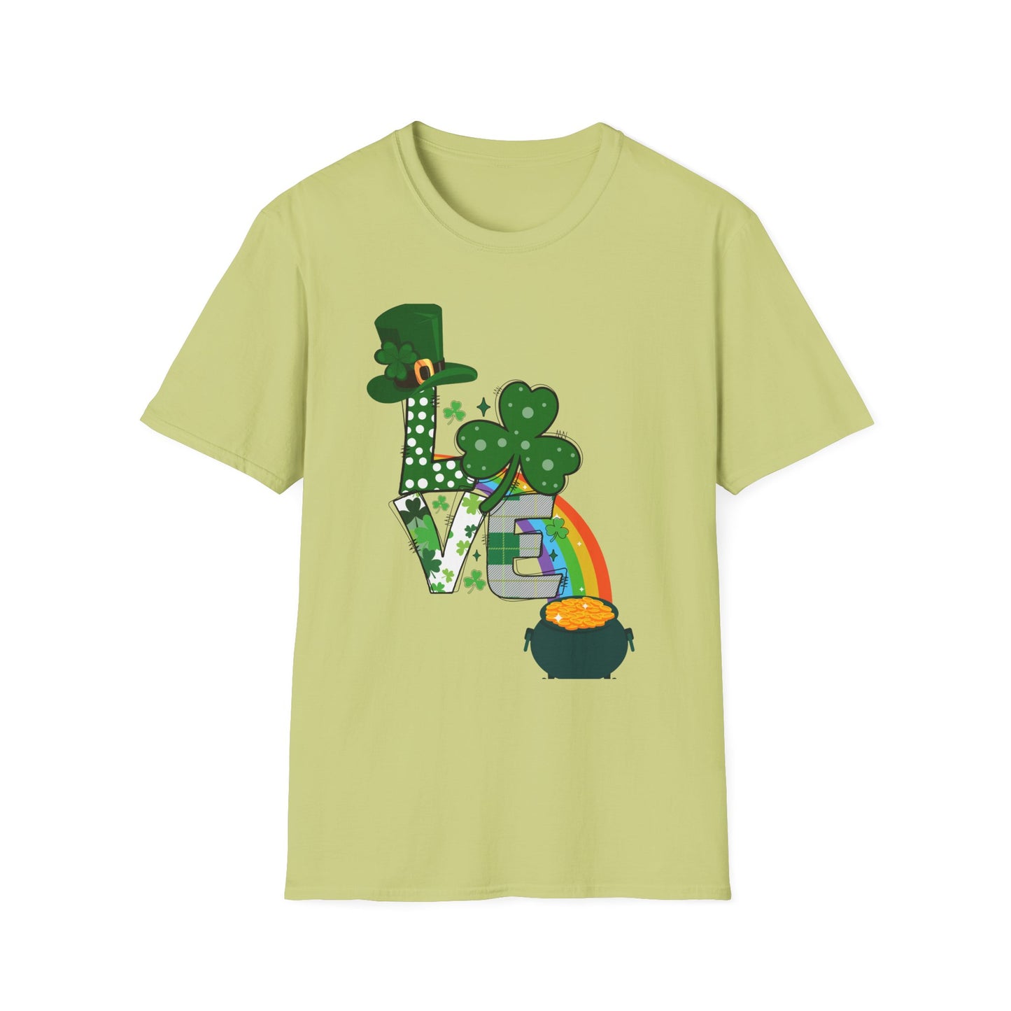 Festive St. Patrick’s Day LOVE T-Shirt – Lucky Shamrock & Pot of Gold Design 🍀🌈