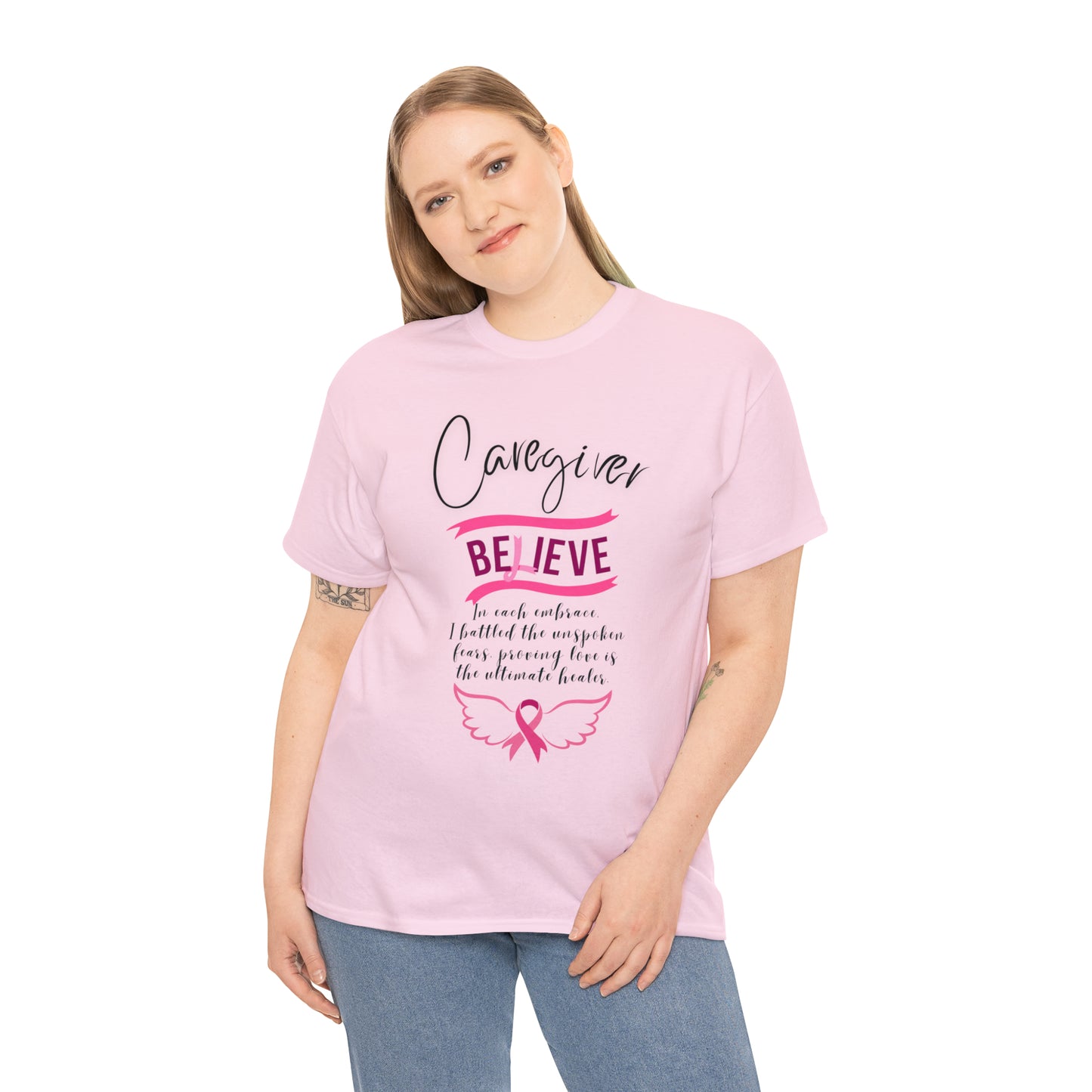 Caregiver Breast Cancer Awareness Unisex Heavy Cotton Tee