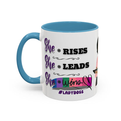 Empowering Lady Boss Coffee Mug - She Rises, She Leads, She Wins