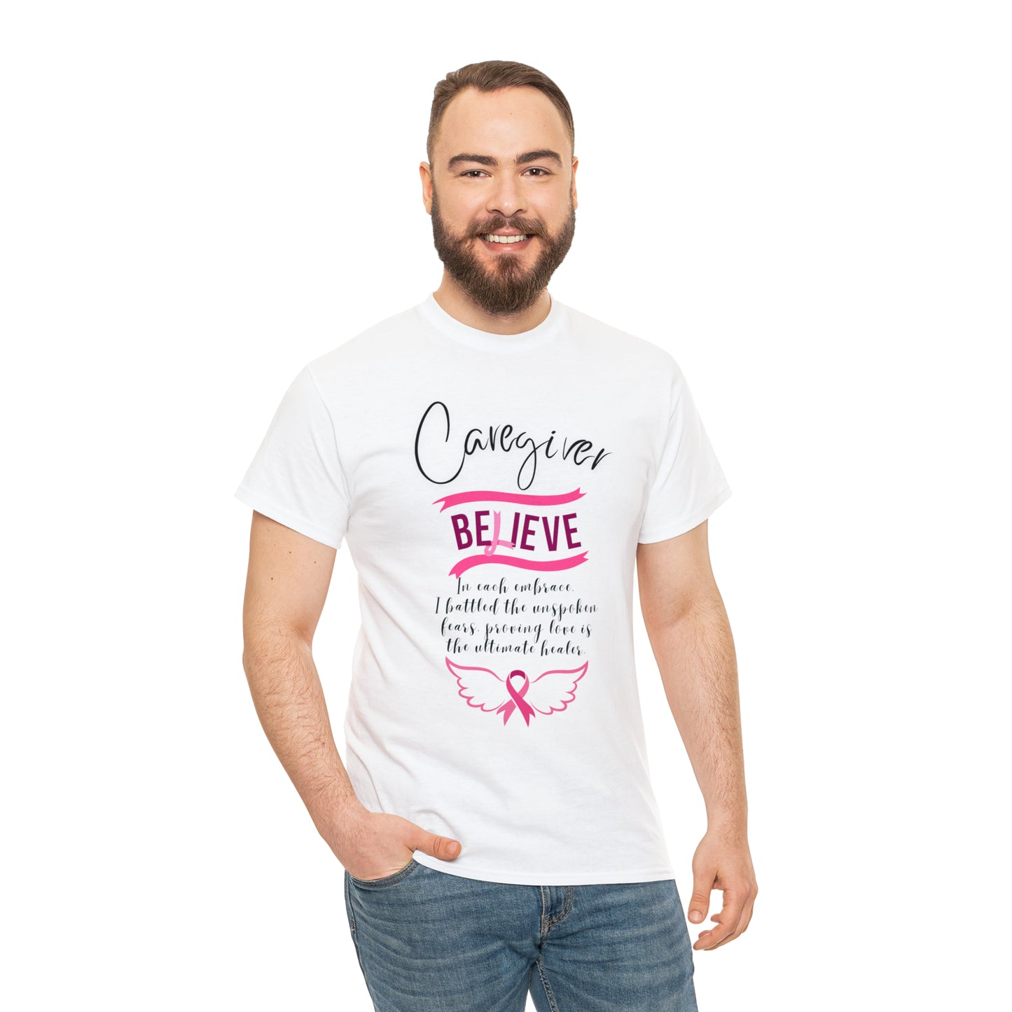 Caregiver Breast Cancer Awareness Unisex Heavy Cotton Tee