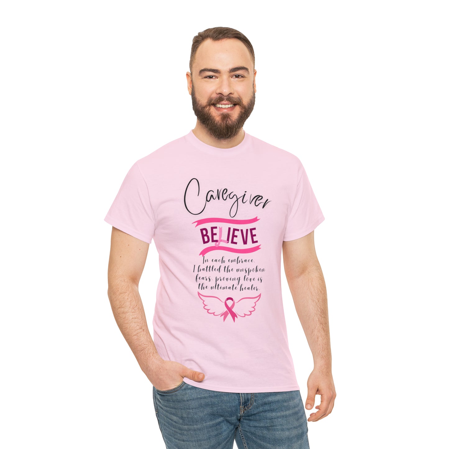 Caregiver Breast Cancer Awareness Unisex Heavy Cotton Tee