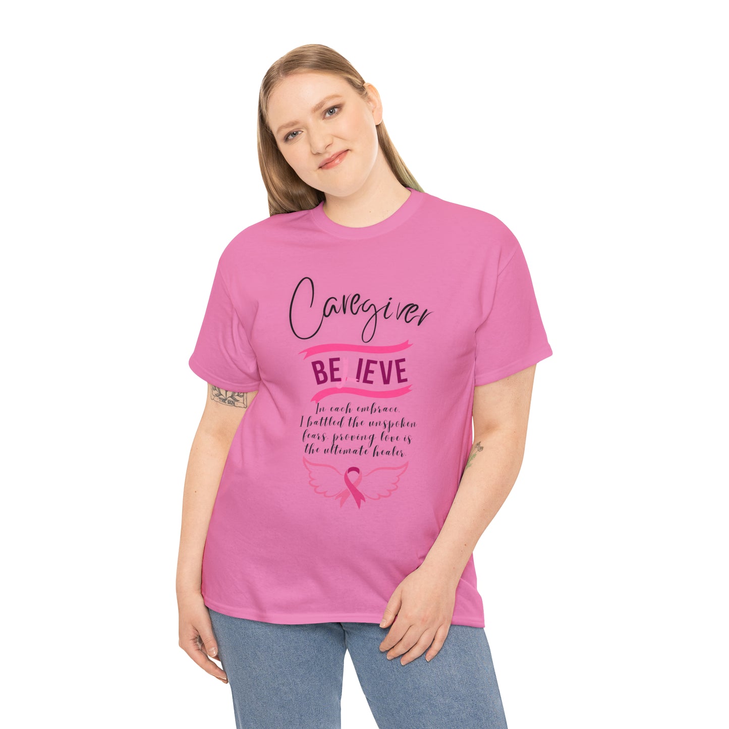 Caregiver Breast Cancer Awareness Unisex Heavy Cotton Tee