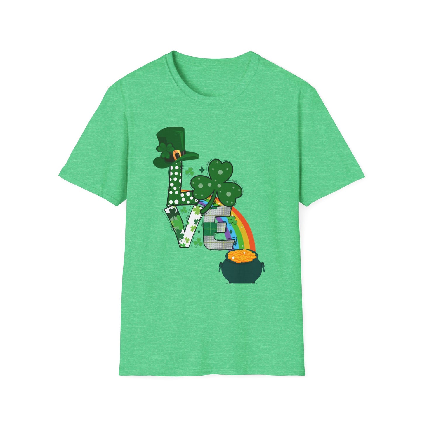 Festive St. Patrick’s Day LOVE T-Shirt – Lucky Shamrock & Pot of Gold Design 🍀🌈