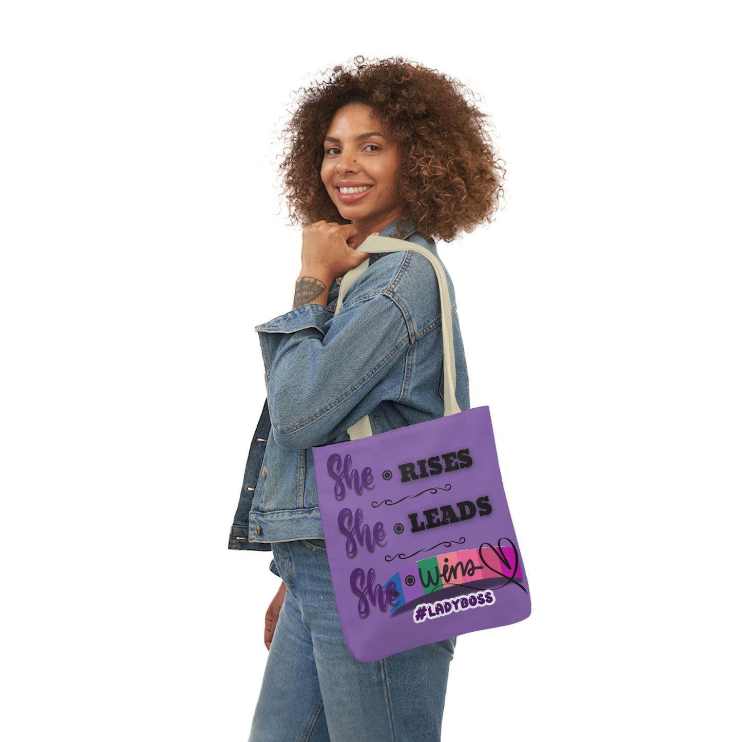 Empowering Canvas Tote Bag - She Rises, Leads, Wins #LadyBoss