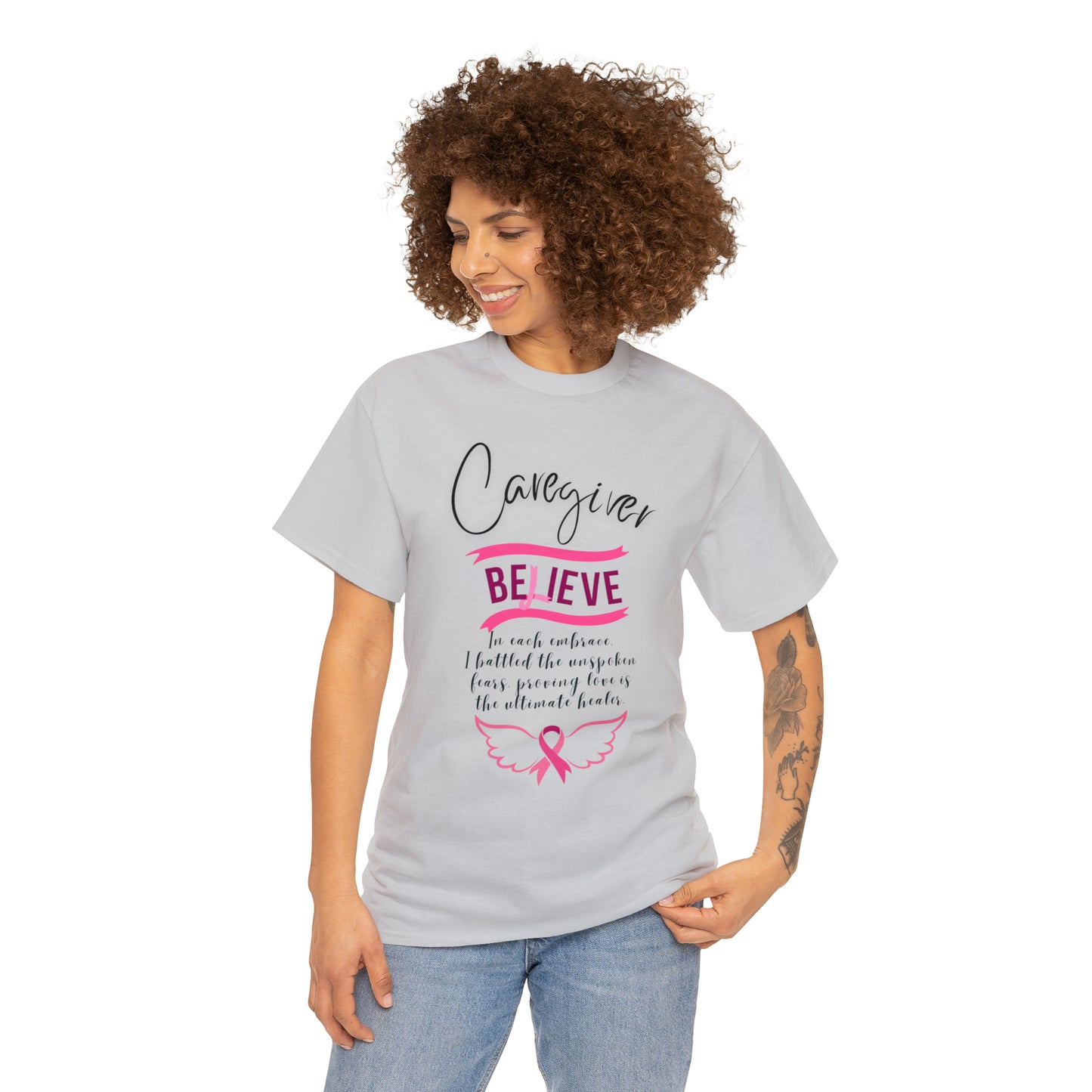 Caregiver Breast Cancer Awareness Unisex Heavy Cotton Tee