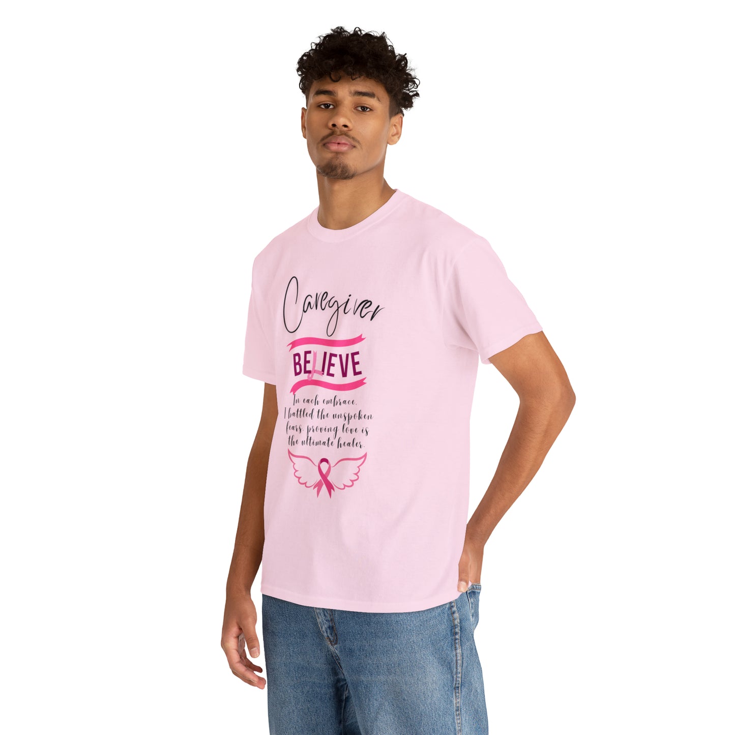 Caregiver Breast Cancer Awareness Unisex Heavy Cotton Tee