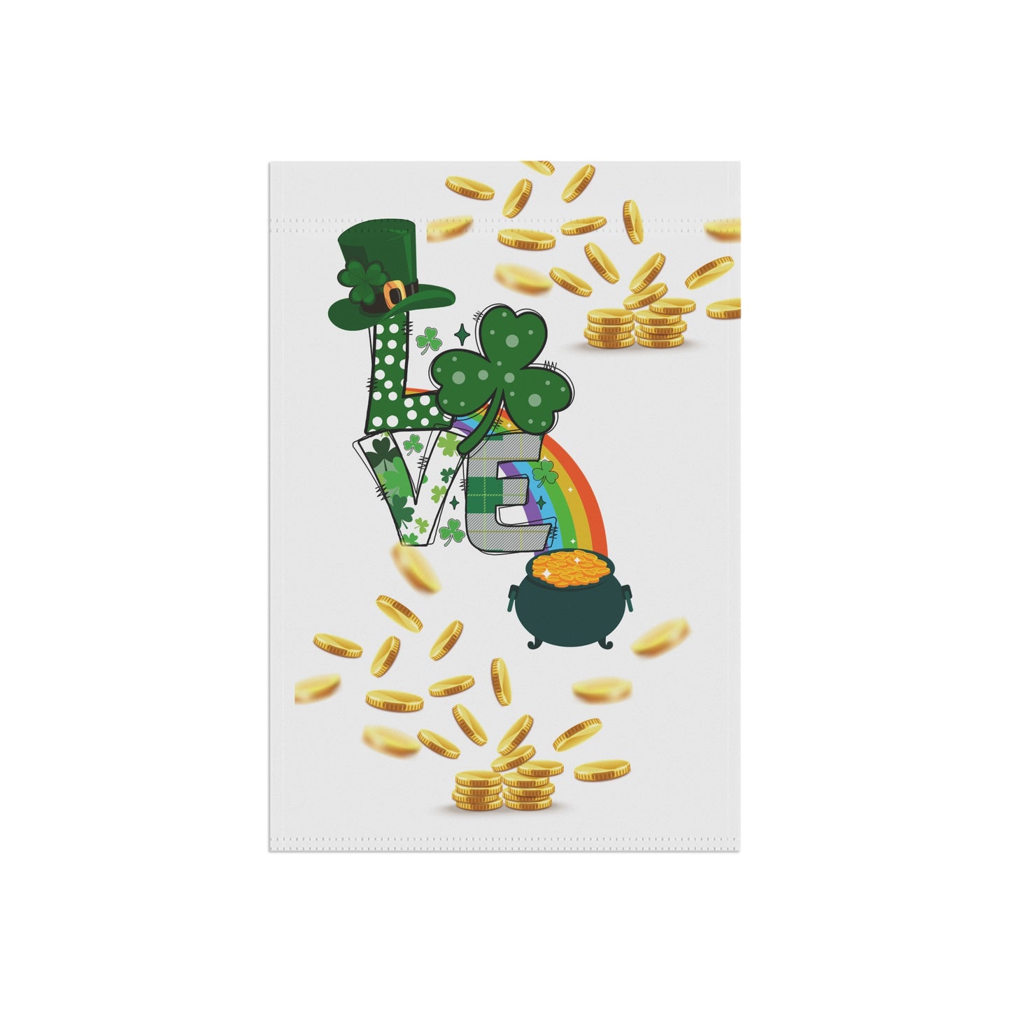 St. Patrick’s Day Garden Flag – Festive Shamrock, Leprechaun Hat & Pot of Gold Design