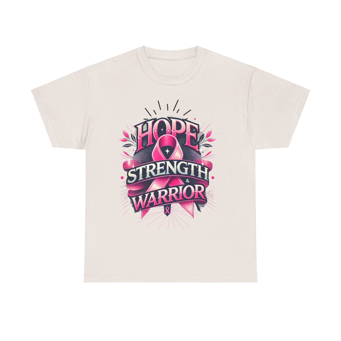 Hope, Strength, Warrior, Breast Cancer Awareness Cotton Tee