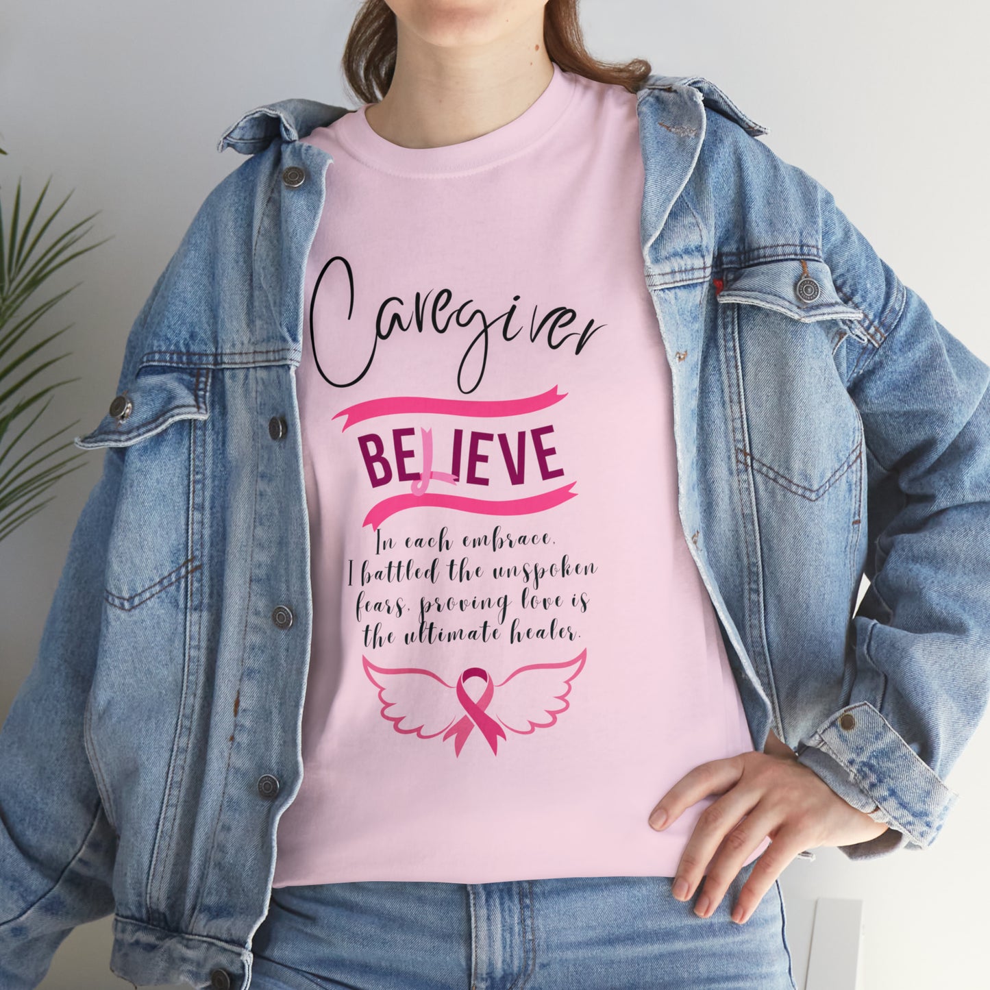 Caregiver Breast Cancer Awareness Unisex Heavy Cotton Tee