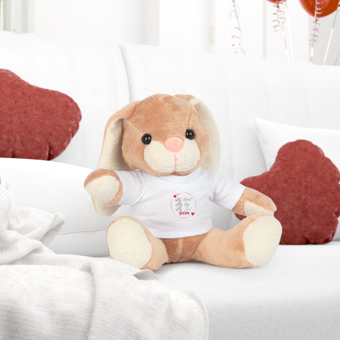 "Personalized Valentine’s Day Stuffed Animal Gift – Bear, Elephant, Sheep, or Bunny with Romantic Quote"