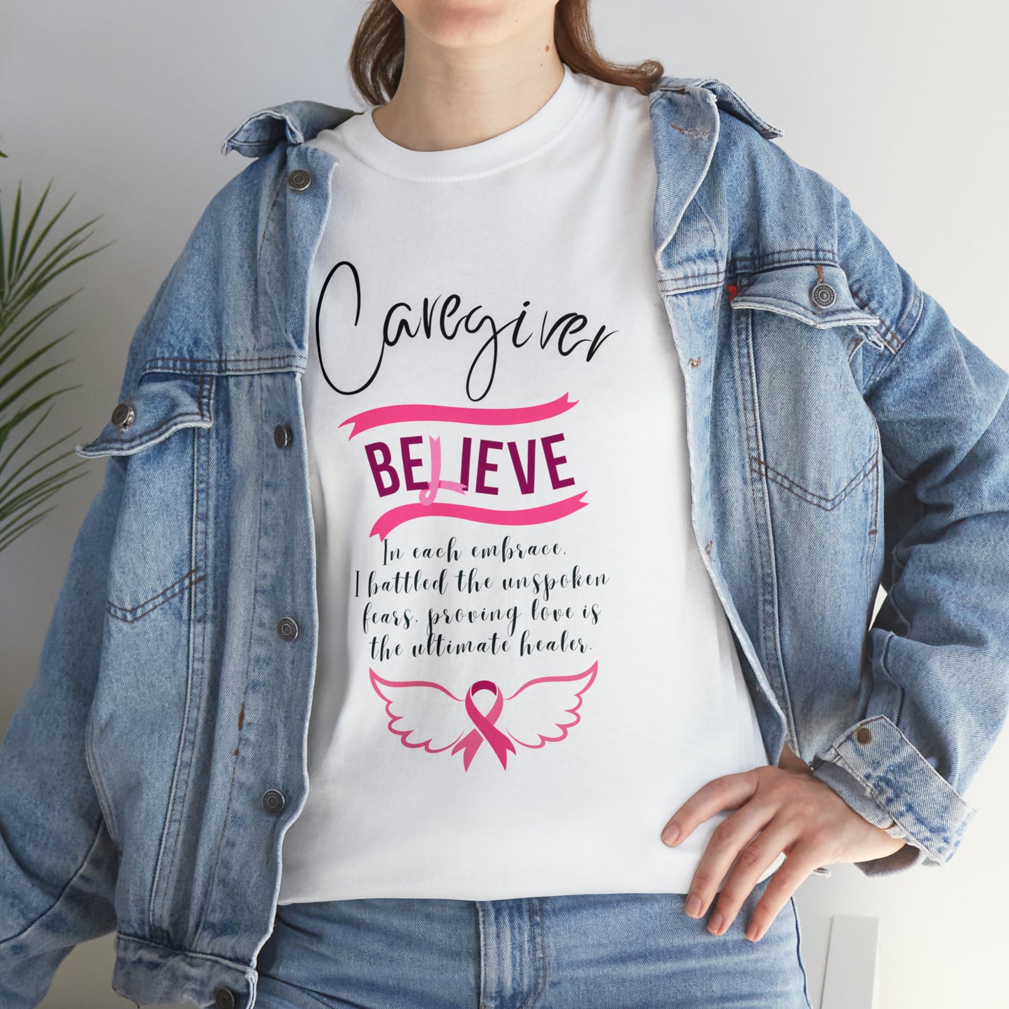 Caregiver Breast Cancer Awareness Unisex Heavy Cotton Tee