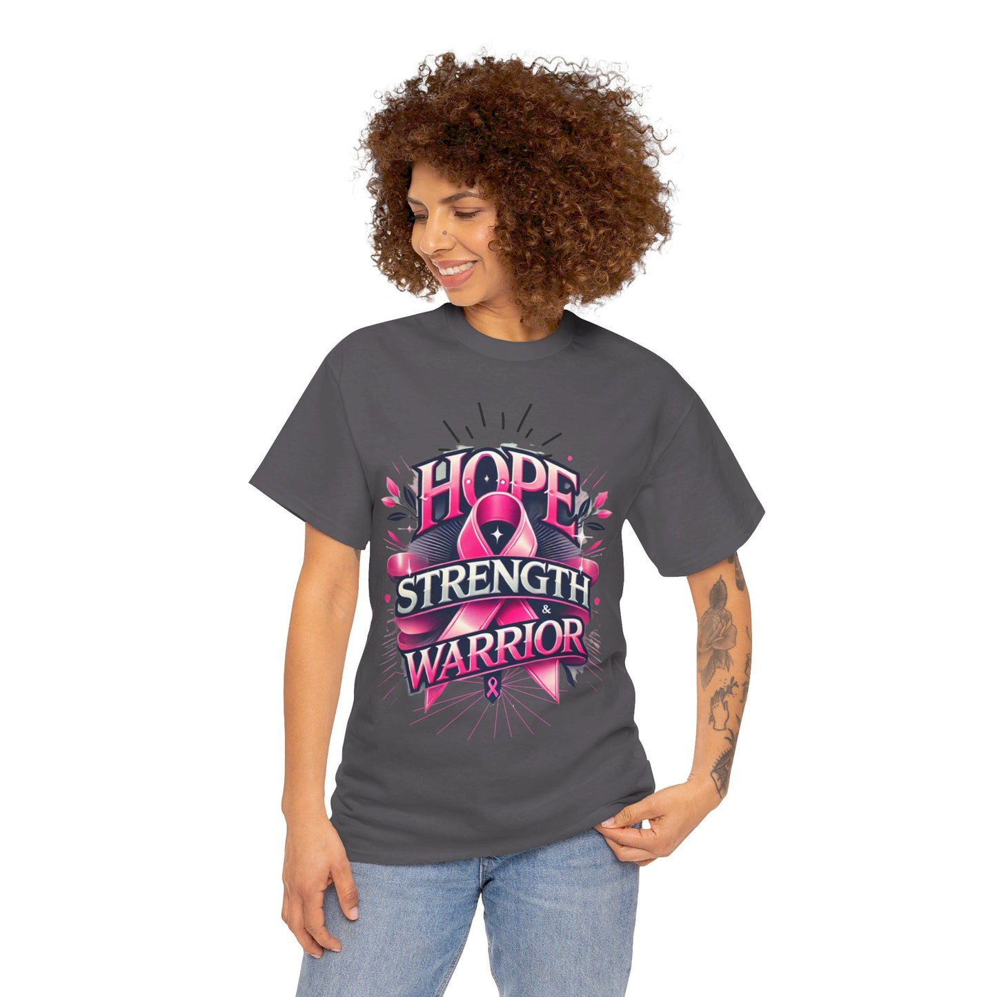 Hope, Strength, Warrior, Breast Cancer Awareness Cotton Tee