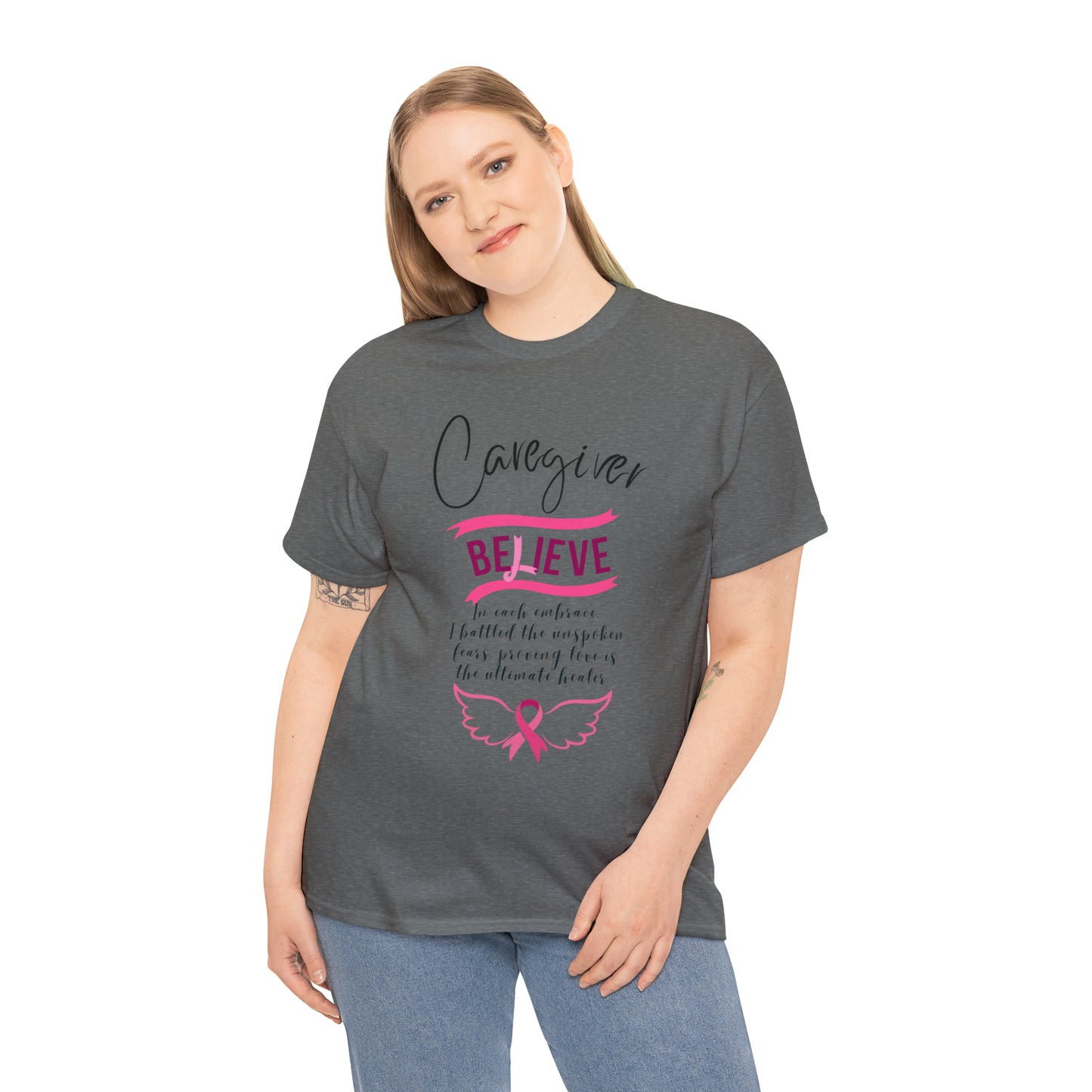 Caregiver Breast Cancer Awareness Unisex Heavy Cotton Tee