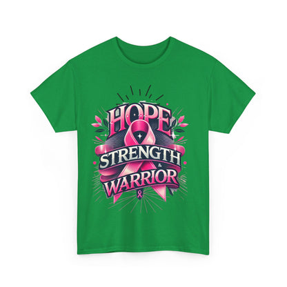 Hope, Strength, Warrior, Breast Cancer Awareness Cotton Tee