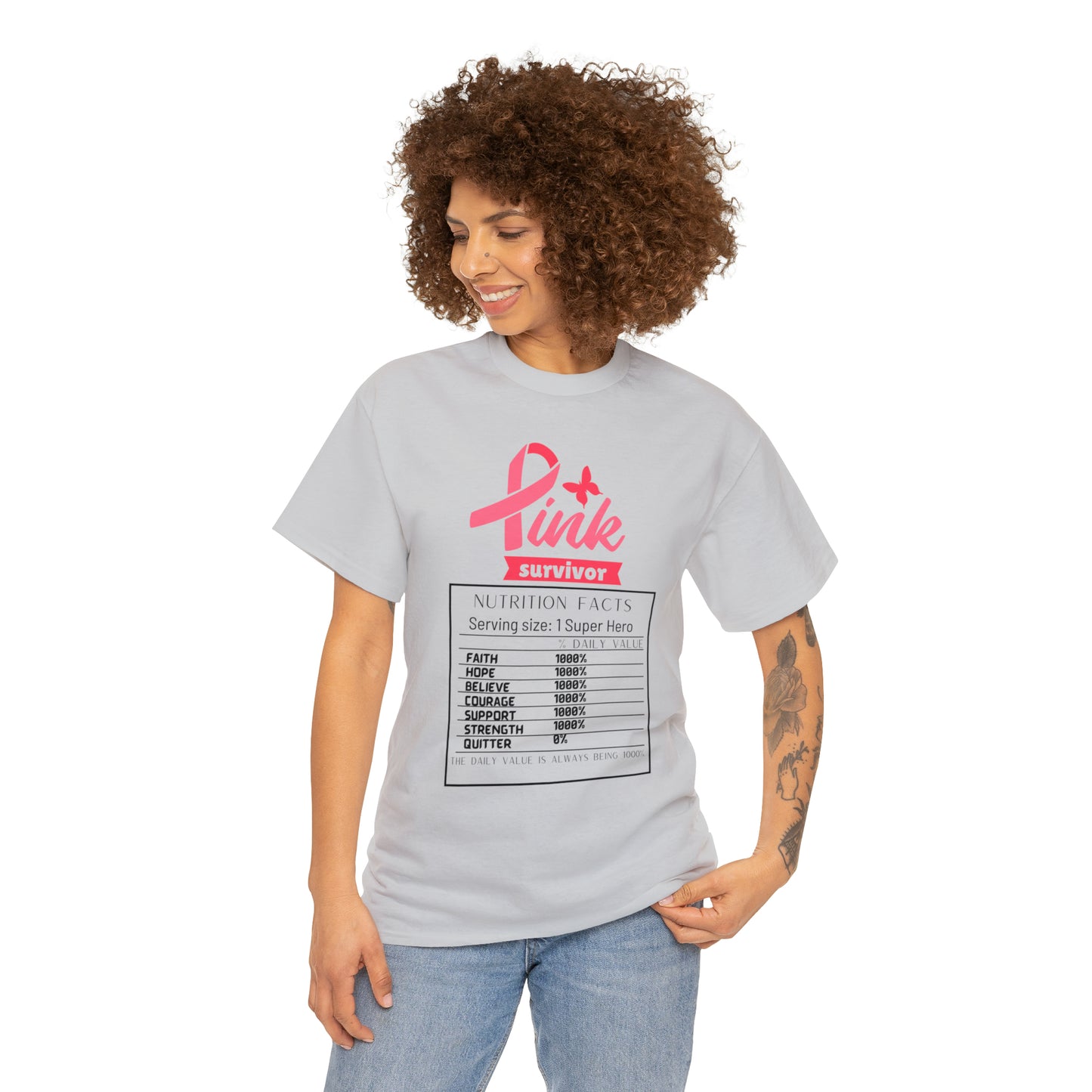 Breast Cancer Superhero Nutrition Facts Unisex Heavy Cotton Tee