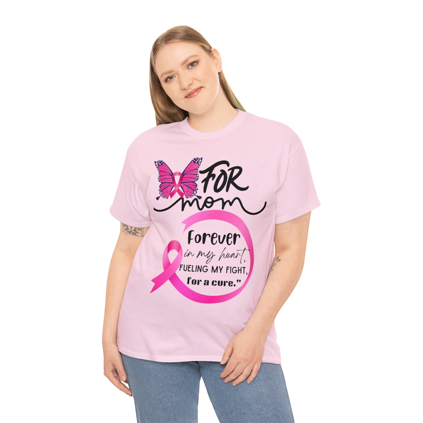 "For Mom" Unisex Breast Cancer Awareness Heavy Cotton Tee