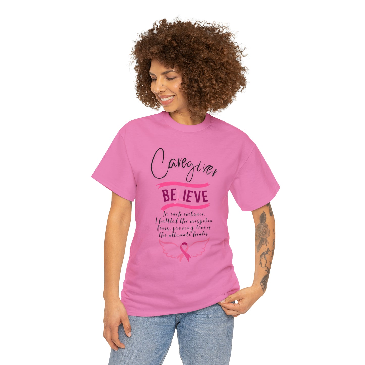 Caregiver Breast Cancer Awareness Unisex Heavy Cotton Tee