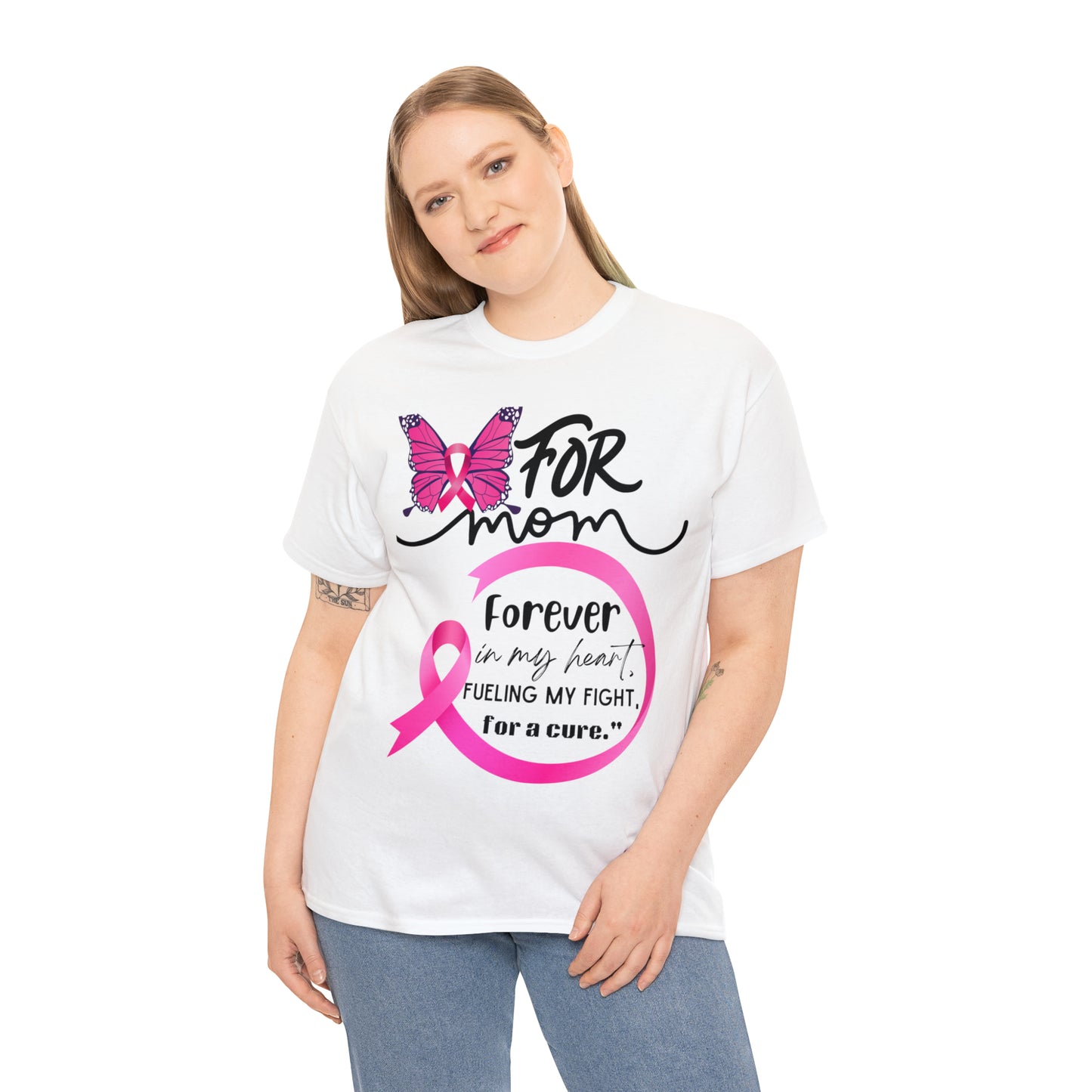 "For Mom" Unisex Breast Cancer Awareness Heavy Cotton Tee