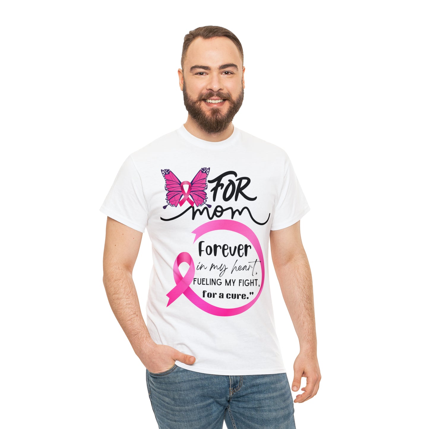 "For Mom" Unisex Breast Cancer Awareness Heavy Cotton Tee