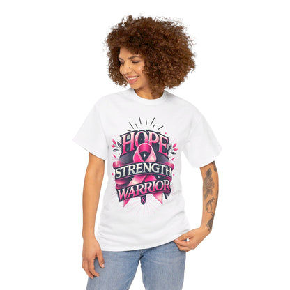 Hope, Strength, Warrior, Breast Cancer Awareness Cotton Tee