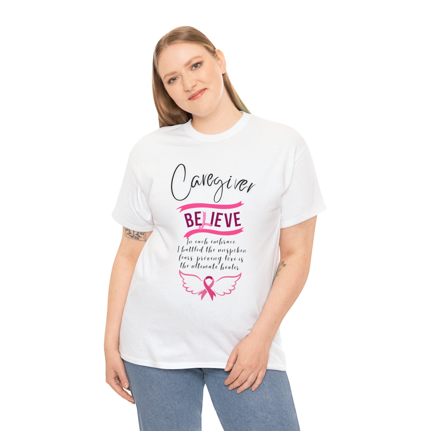 Caregiver Breast Cancer Awareness Unisex Heavy Cotton Tee