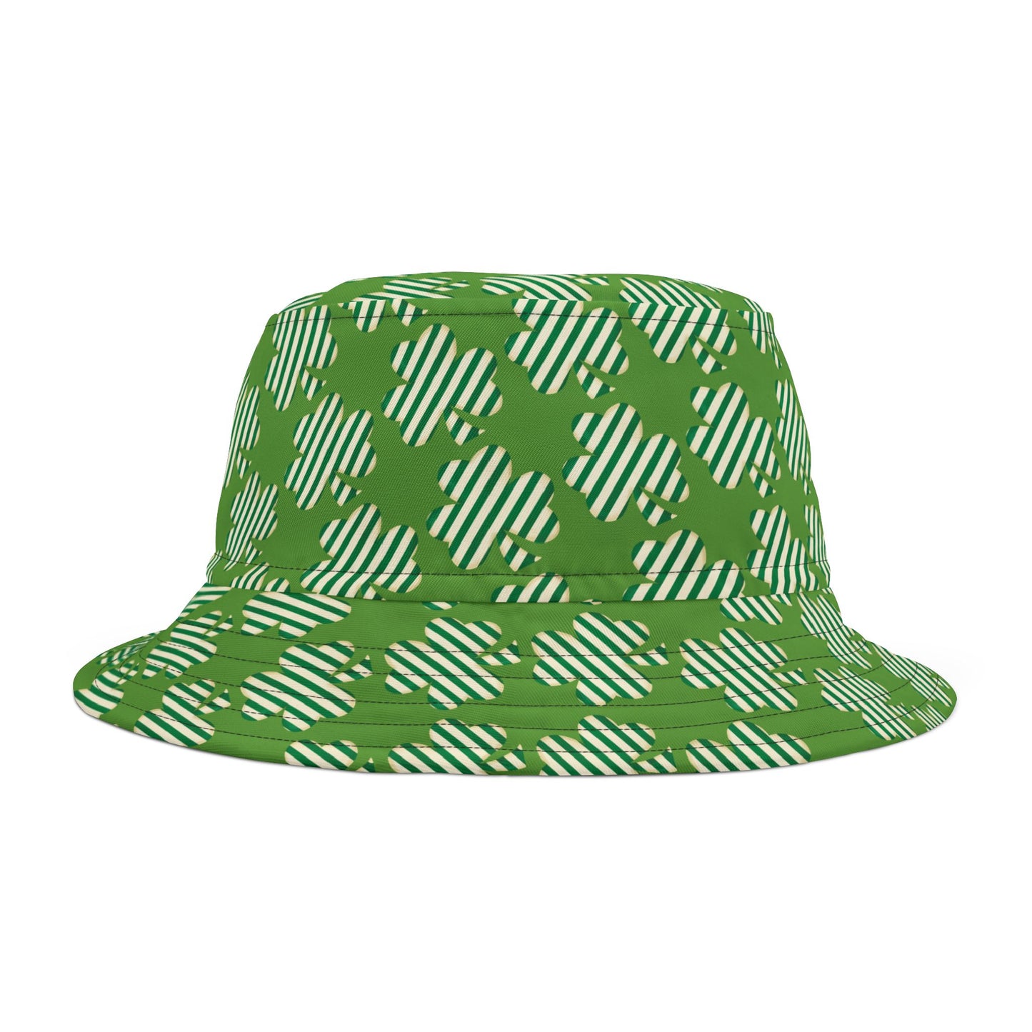 St. Patrick's Day Green Bucket Hat - Fun Striped Clover Design