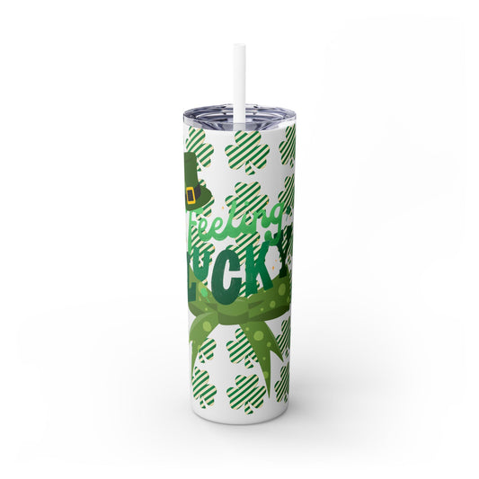 St. Patrick's Day Skinny Tumbler with Straw - 20oz 'Feeling Lucky' Design