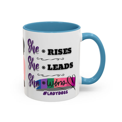 Empowering Lady Boss Coffee Mug - She Rises, She Leads, She Wins