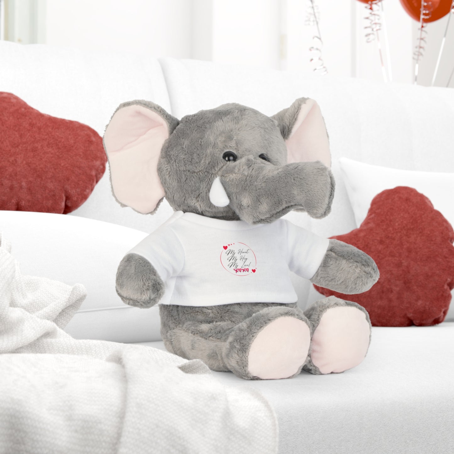 "Personalized Valentine’s Day Stuffed Animal Gift – Bear, Elephant, Sheep, or Bunny with Romantic Quote"