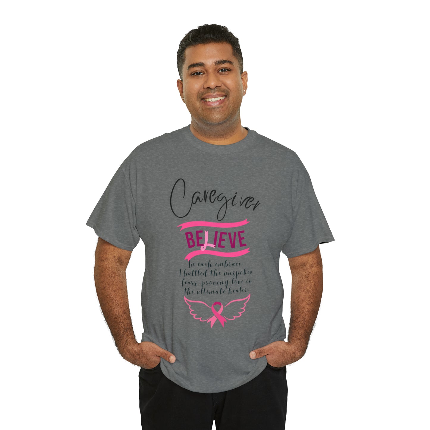 Caregiver Breast Cancer Awareness Unisex Heavy Cotton Tee