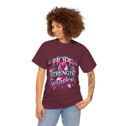 Hope, Strength, Warrior, Breast Cancer Awareness Cotton Tee